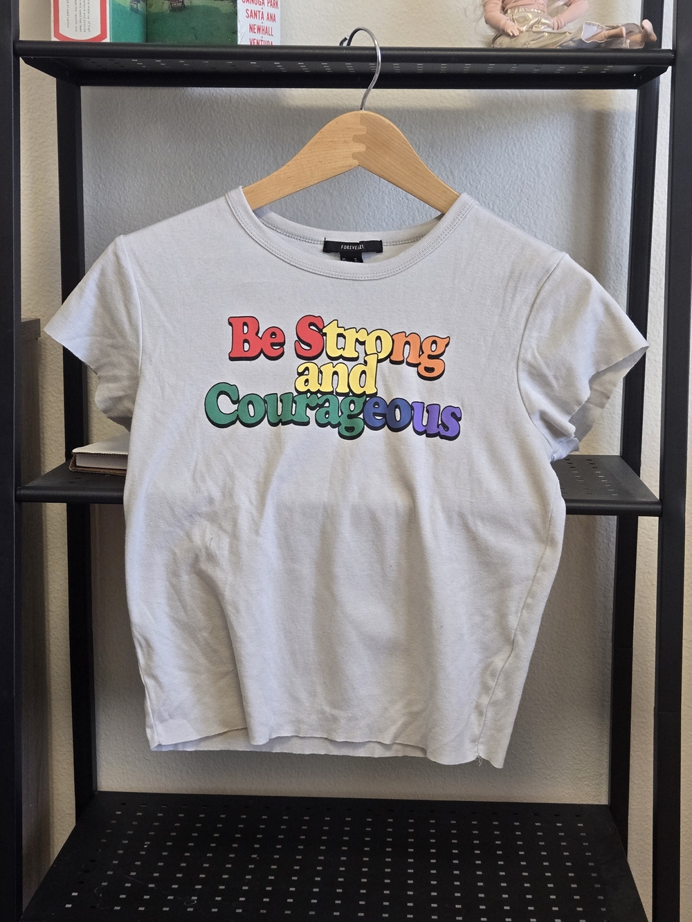 Be Strong and Courageous Retro Graphic Rainbow Crop Top
